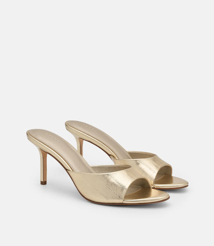 Eel Leather Heel Sandals - Gold
