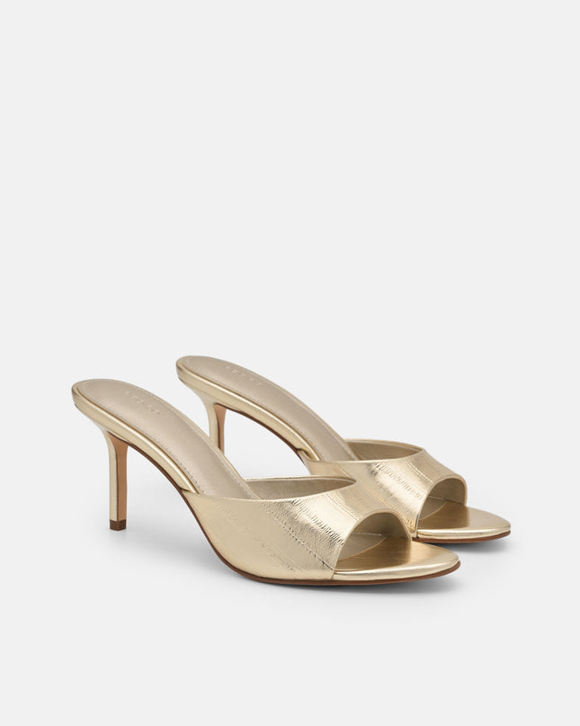 Eel Leather Heel Sandals - Gold