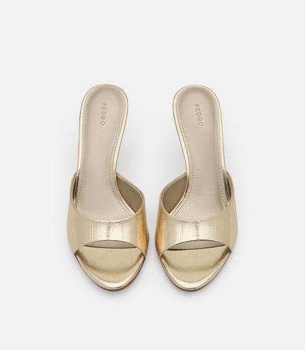 Eel Leather Heel Sandals - Gold