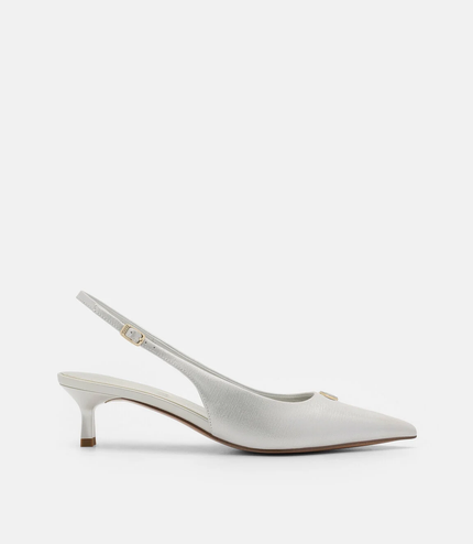 Leather Slingback Heel Pumps - Silver