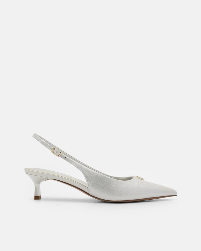 Leather Slingback Heel Pumps - Silver