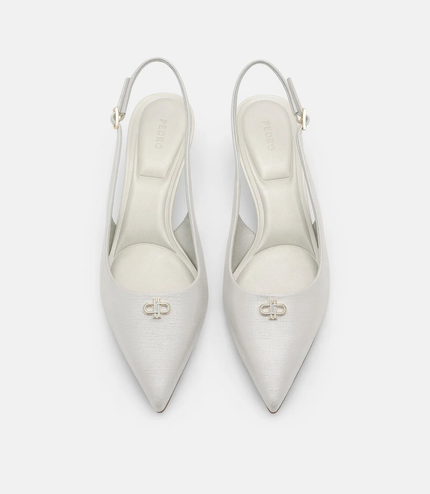Leather Slingback Heel Pumps - Silver