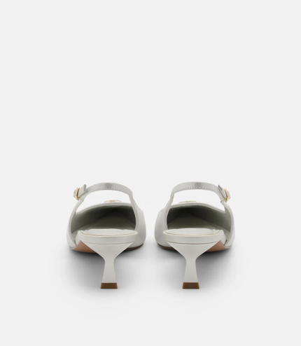 Leather Slingback Heel Pumps - Silver