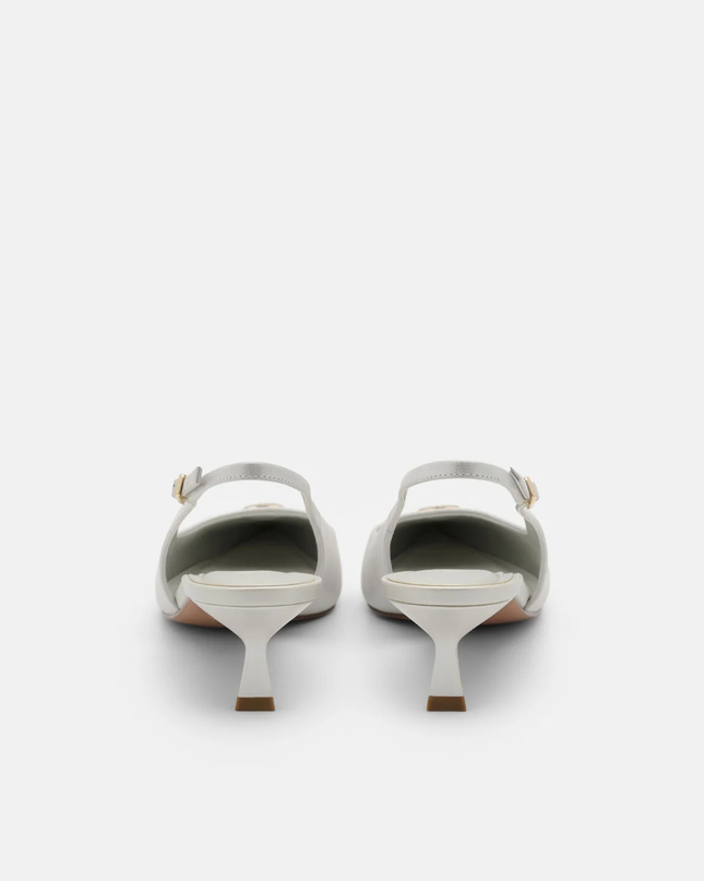 Leather Slingback Heel Pumps - Silver