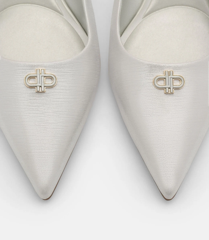 Leather Slingback Heel Pumps - Silver