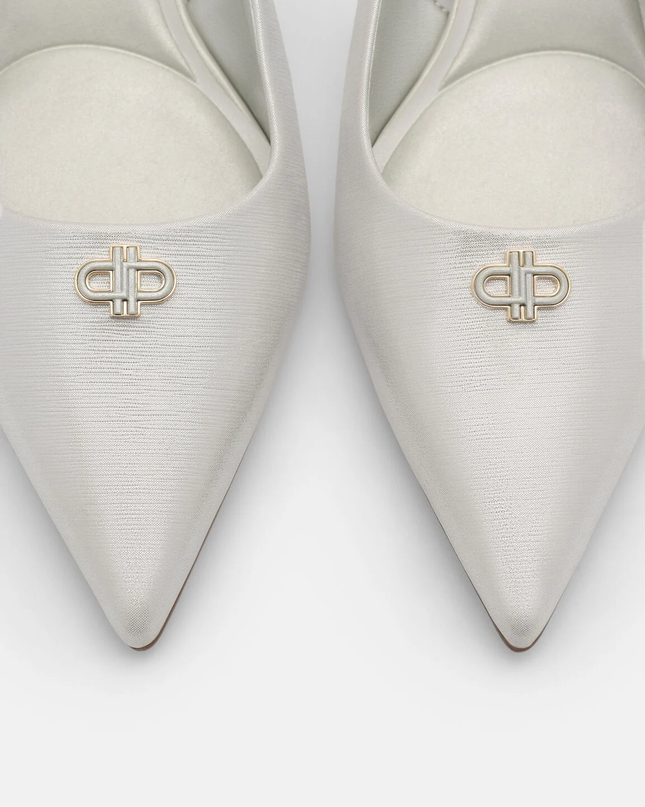 Leather Slingback Heel Pumps - Silver