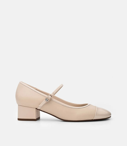 Claude Leather Mary Jane Pumps - Beige