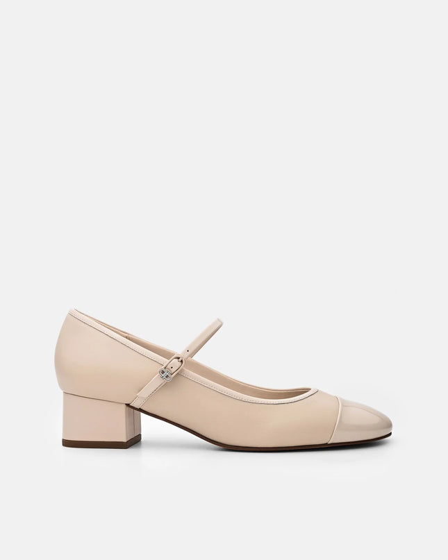 Claude Leather Mary Jane Pumps - Beige