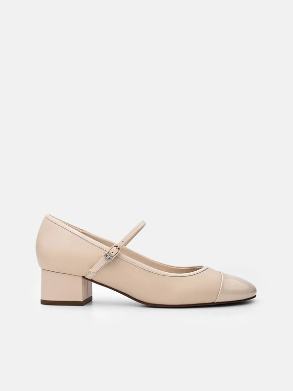 Claude Leather Mary Jane Pumps - Beige