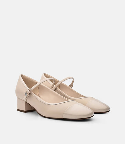 Claude Leather Mary Jane Pumps - Beige