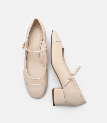 Claude Leather Mary Jane Pumps - Beige