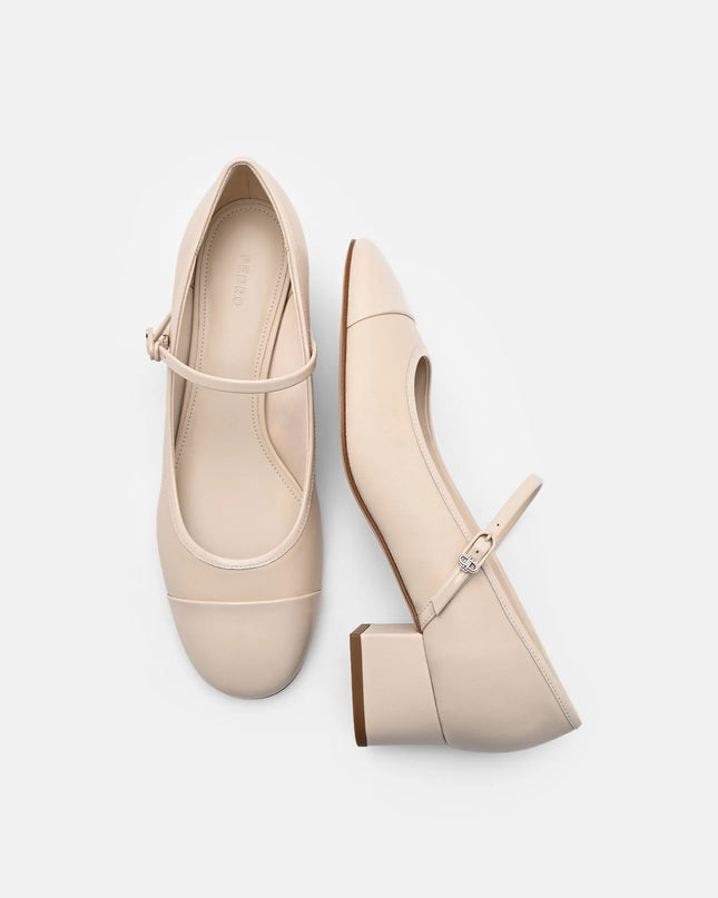 Claude Leather Mary Jane Pumps - Beige