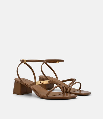 Hitch Ankle Strap Heel Sandals - Cognac