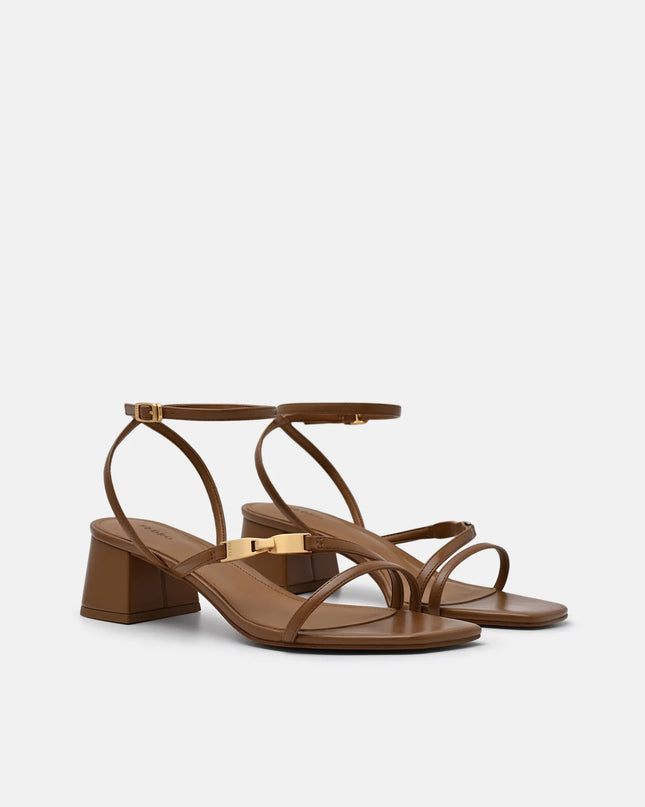 Hitch Ankle Strap Heel Sandals - Cognac