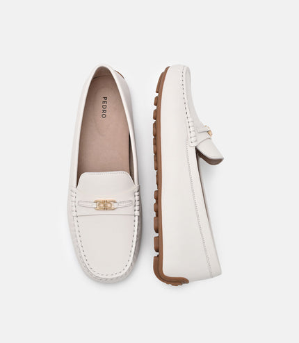 Leather Icon Driving Shoes - Chalk