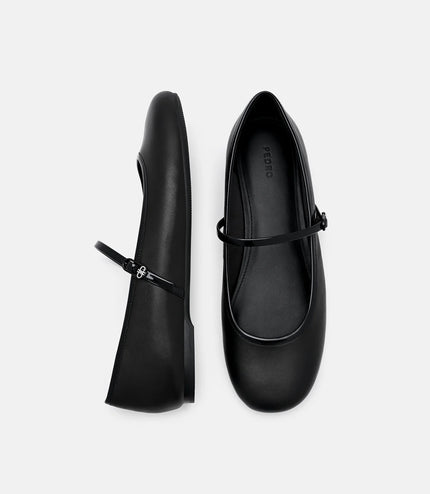 Claude Leather Mary Jane Flats - Black