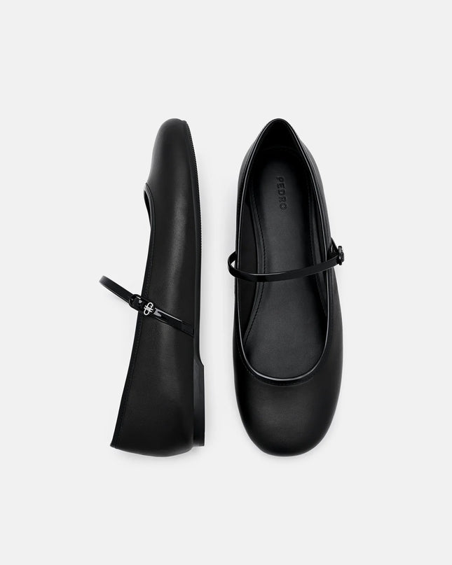 Claude Leather Mary Jane Flats - Black
