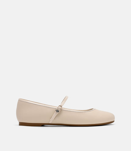 Claude Leather Mary Jane Flats - Beige