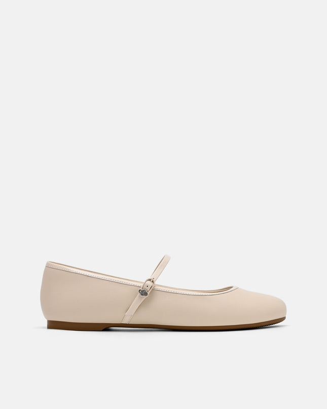 Claude Leather Mary Jane Flats - Beige