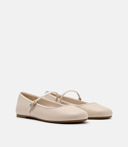Claude Leather Mary Jane Flats - Beige