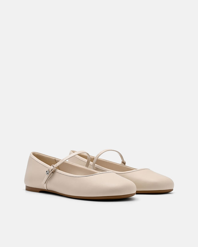 Claude Leather Mary Jane Flats - Beige