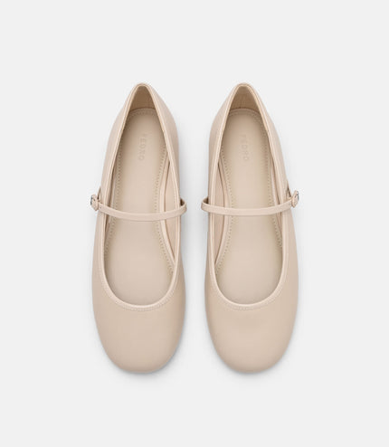Claude Leather Mary Jane Flats - Beige