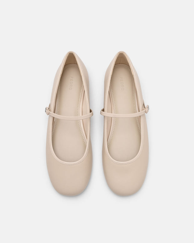 Claude Leather Mary Jane Flats - Beige