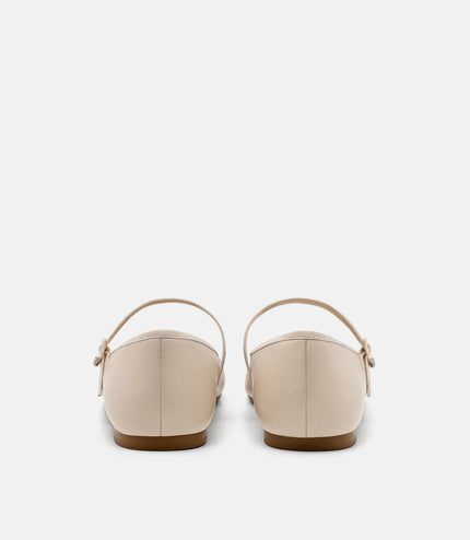 Claude Leather Mary Jane Flats - Beige
