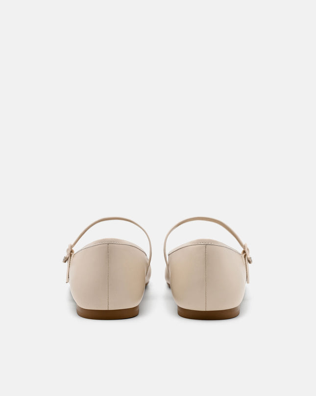 Claude Leather Mary Jane Flats - Beige