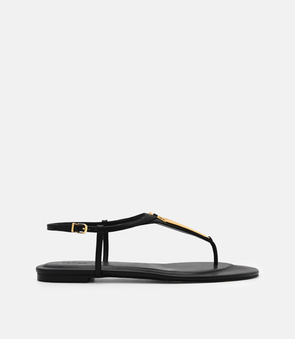 Leather T-Bar Sandals - Black