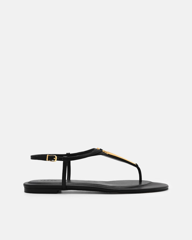 Leather T-Bar Sandals - Black