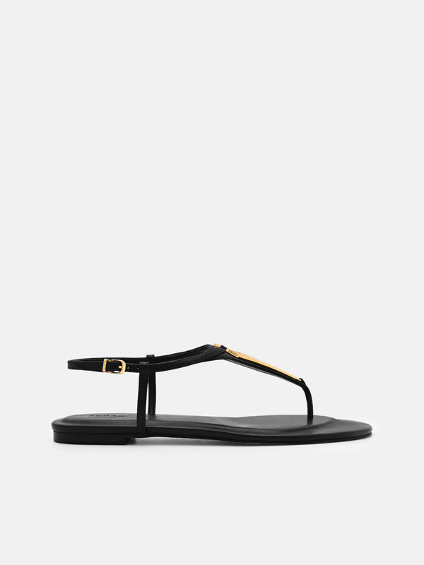 Leather T-Bar Sandals - Black
