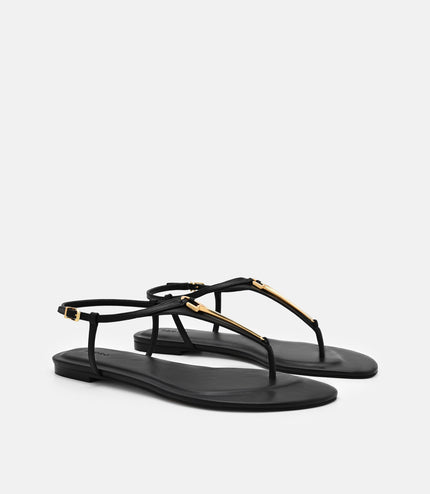 Leather T-Bar Sandals - Black