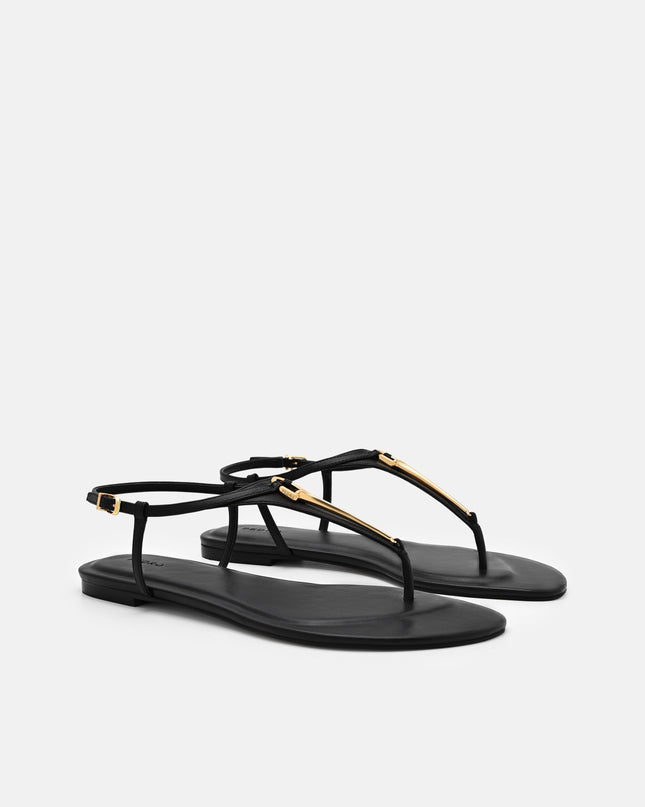 Leather T-Bar Sandals - Black