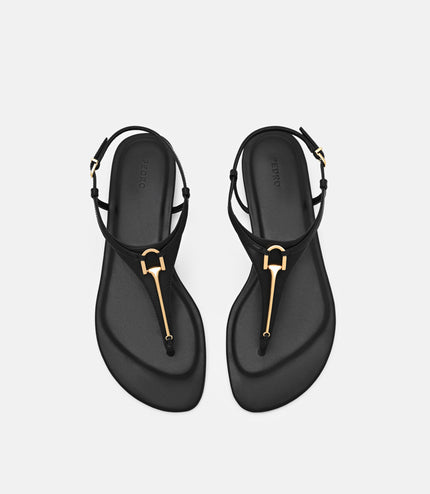 Leather T-Bar Sandals - Black