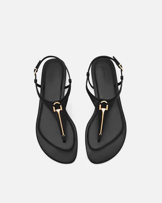 Leather T-Bar Sandals - Black