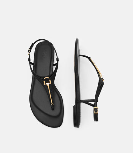 Leather T-Bar Sandals - Black