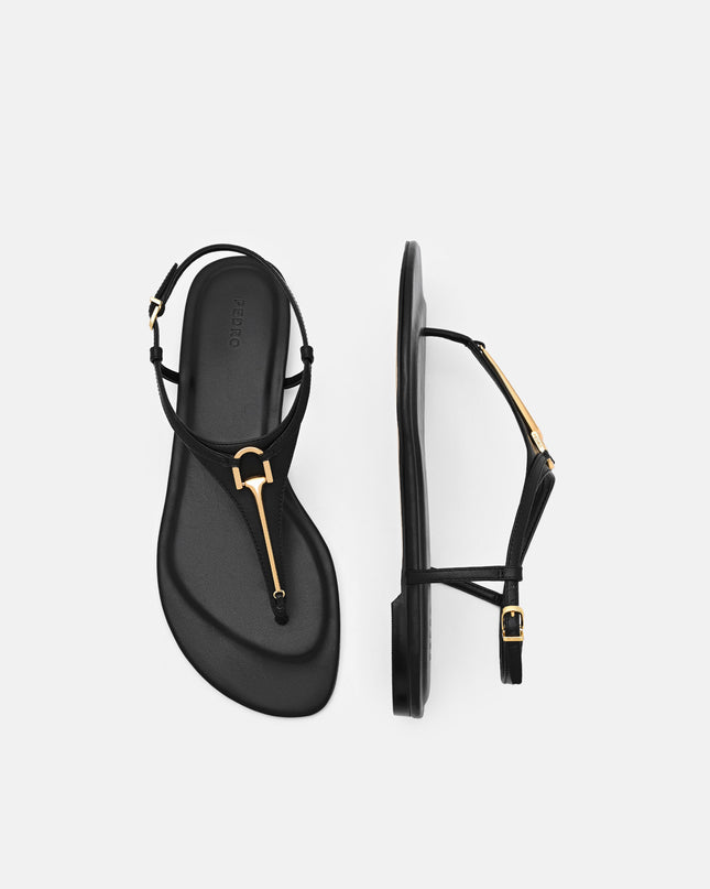 Leather T-Bar Sandals - Black