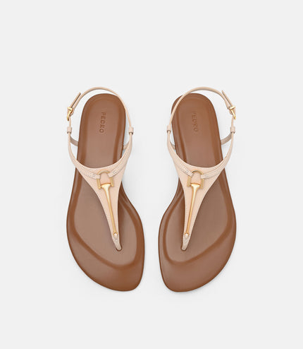 Leather T-Bar Sandals - Beige
