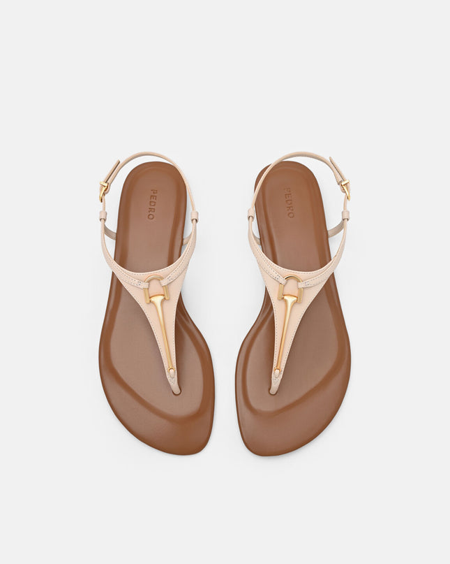 Leather T-Bar Sandals - Beige