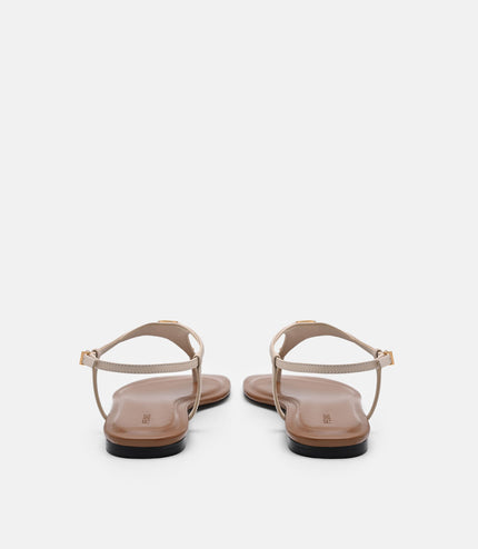 Leather T-Bar Sandals - Beige