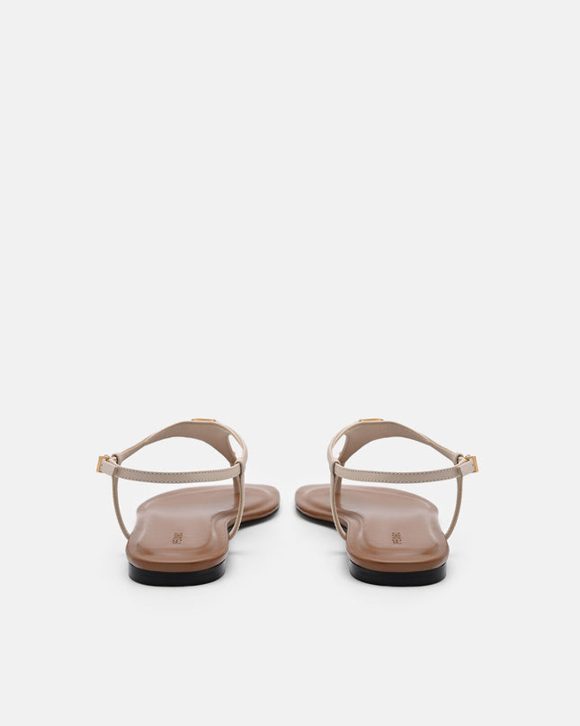 Leather T-Bar Sandals - Beige