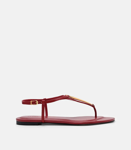 Leather T-Bar Sandals - Red