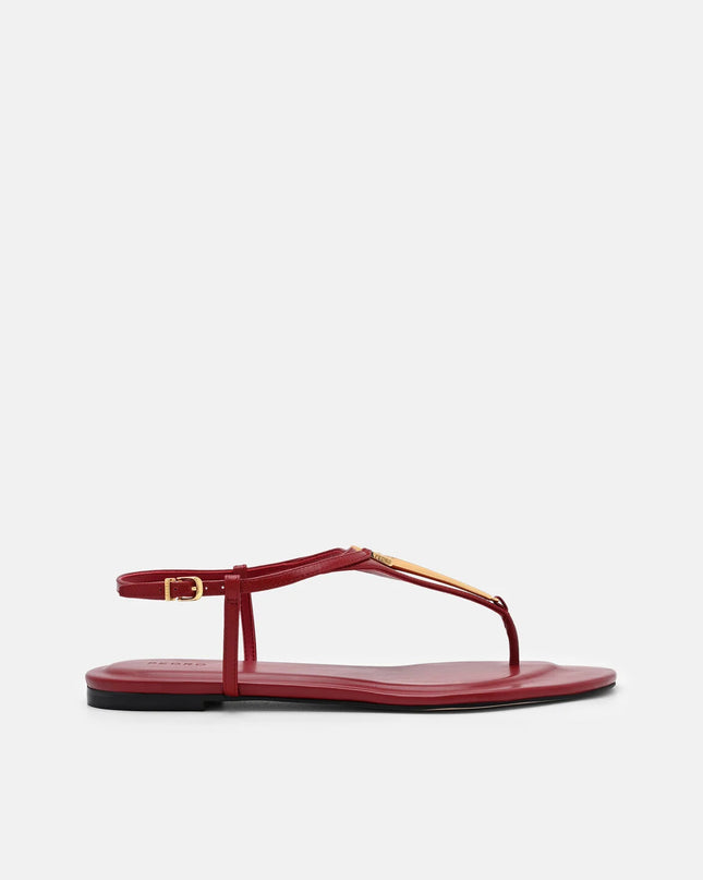 Leather T-Bar Sandals - Red