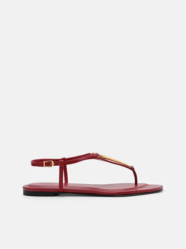 Leather T-Bar Sandals - Red