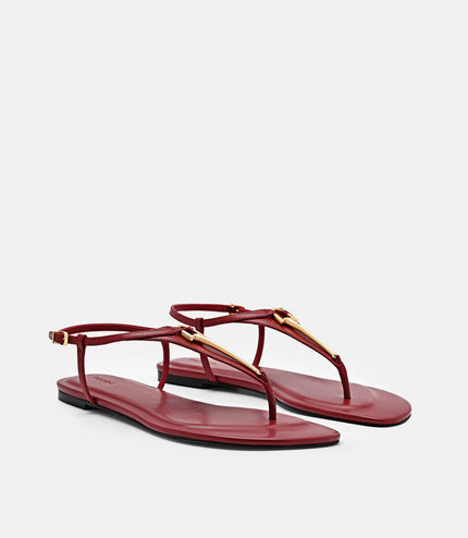 Leather T-Bar Sandals - Red
