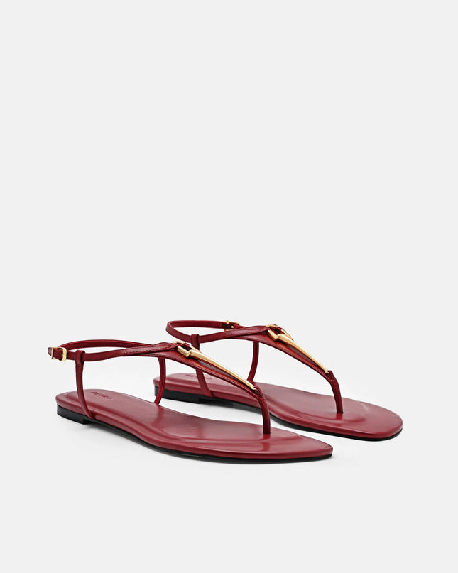 Leather T-Bar Sandals - Red