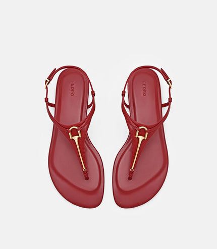 Leather T-Bar Sandals - Red