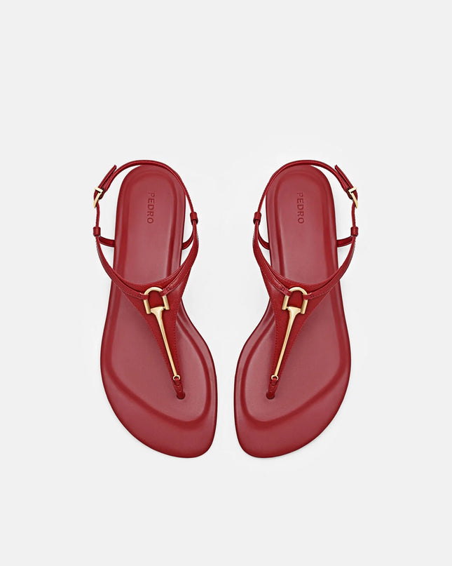 Leather T-Bar Sandals - Red