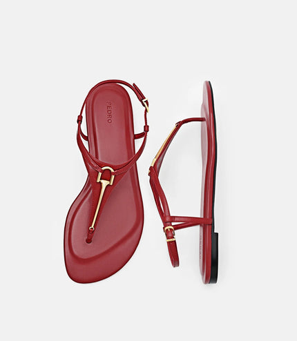 Leather T-Bar Sandals - Red